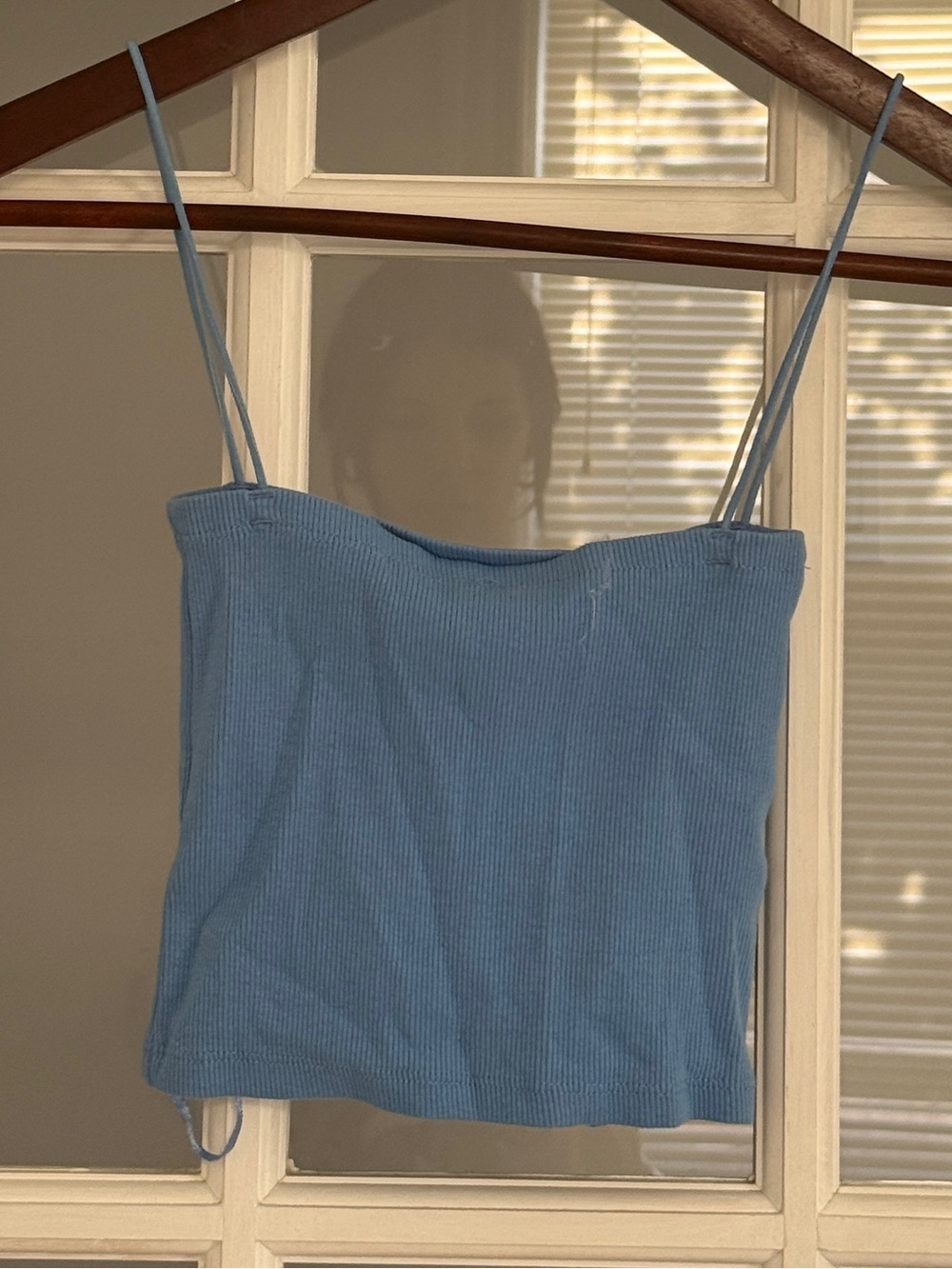 ZARA Women's Light Blue Ribbed Spaghetti Strap Cropped Tank Top Size S